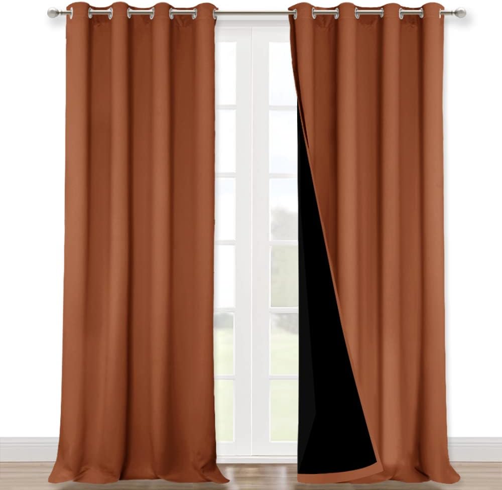 NICETOWN 100% Blackout Curtains for Windows, Pack of 2, Burnt Orange, 52" W x 102" L, Super Heavy-Duty Black Lined Total Darkness Drapes for Bedroom, Privacy Assured Window Treatment for Patio