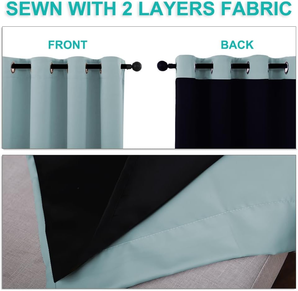 NICETOWN 100% Blackout Curtains 84 inches Long, Sky Blue, 52 inches Wide, Pair of Energy Smart & Noise Blocking Out Drapes for Baby Room Window, Thermal Insulated Guest Room Lined Window Dressing