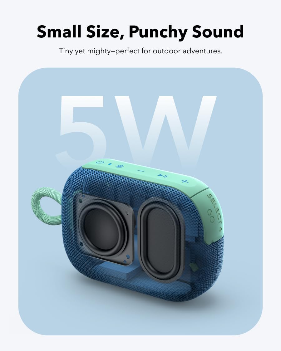 soundcore Select 4 Go Bluetooth Shower Speaker by Anker, IP67 Waterproof/Dustproof, Portable Wireless Speaker, 20H Playtime, Floatable, Powerful Sound, Electronics for Outdoors/Home/Office/Travel-Blue