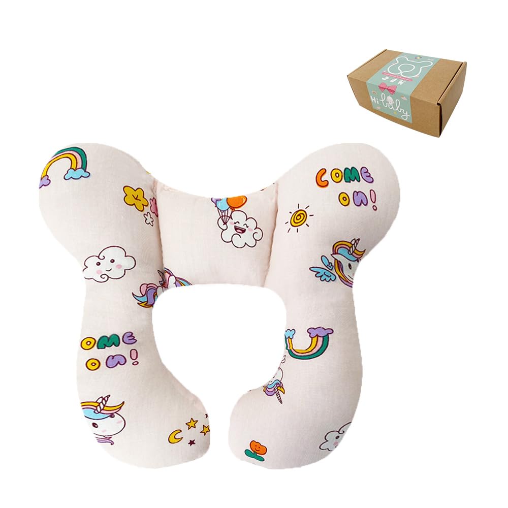 Baby Neck Pillows, Comfortable Baby Travel Head Neck Support Pillow for Car Seat Stroller Pushchair, Soft PP Cotton Travel Pillow for 0-1 Year Old Toddler Infant Newborn, Rainbow