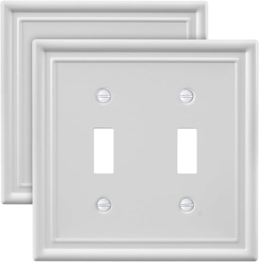 2-Pack Double Toggle Light Switch Cover Plate, Metal Switch Plate Covers, Off White Wall Plate Covers, 4.96''*4.88'', Midsize