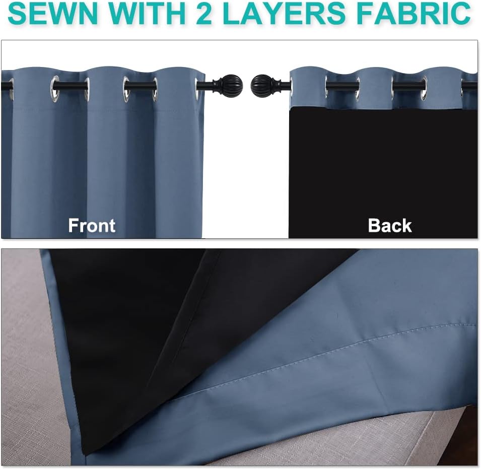 NICETOWN 100% Blackout Blinds, Set of 2, 46" x 102", Stone Blue, Laundry Room Decor Window Treatment Curtains for Large Patio Sliding Door, Thermal Insulated Curtains for Bedroom
