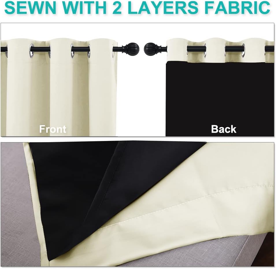 NICETOWN 100% Blackout Blinds, Set of 2, 46" x 96", Beige, Laundry Room Decor Window Treatment Curtains for Large Patio Sliding Door, Thermal Insulated Curtains for Bedroom