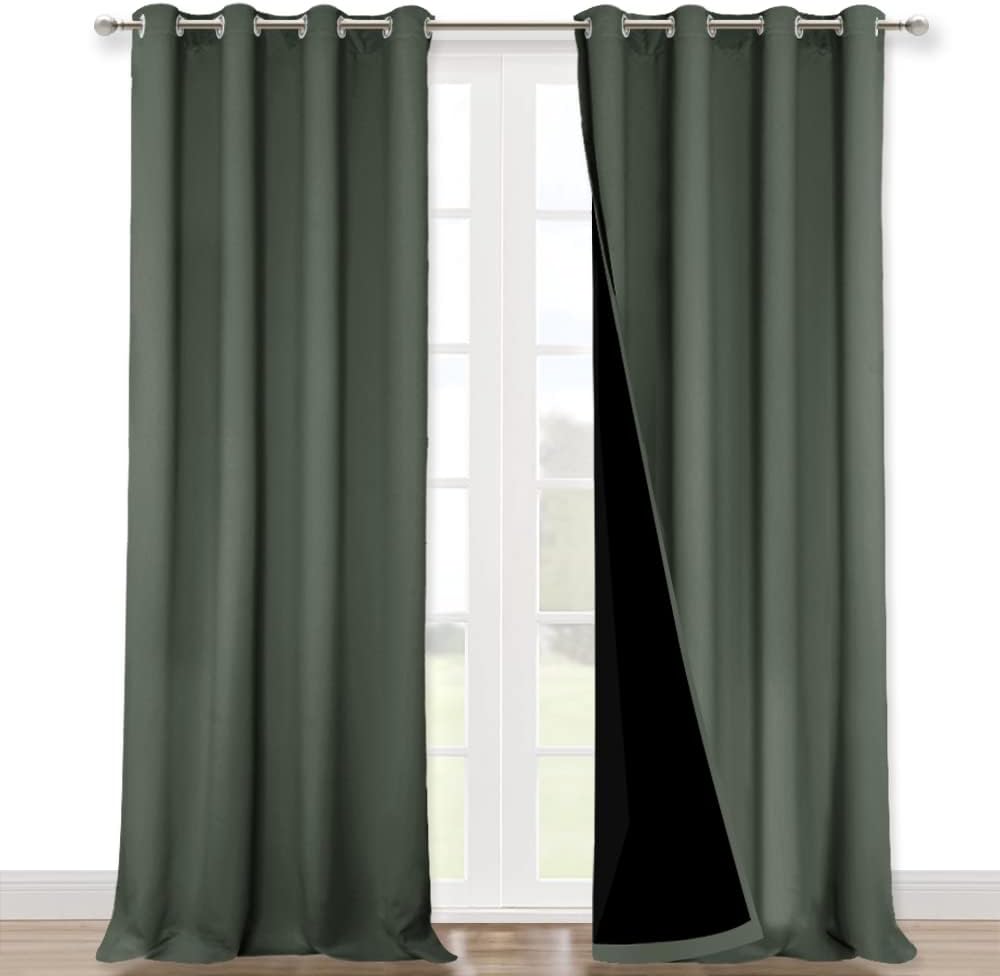 NICETOWN Dark Mallard 100% Blackout Curtains for Windows, Super Heavy-Duty Black Lined Total Darkness Drapes for Bedroom, Privacy Assured Window Treatment for Patio (2 PCs, 52 inches W x 108 inches L)