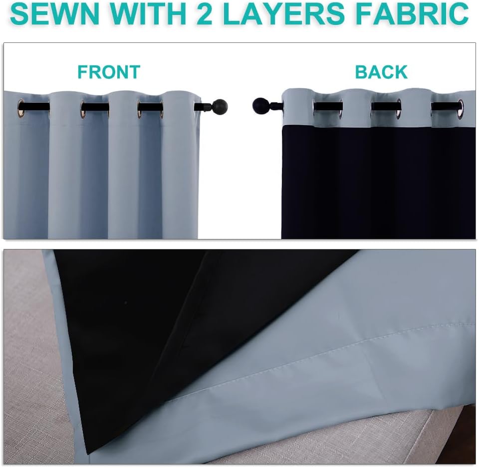 NICETOWN Blackout Curtains 84 inches Long, 2 Pieces, 42" Wide Each Panel, Vintage Blue, Full Light Blocking Drapes with Black Liner for Nursery, Thermal Insulated Draperies for Hall, Villa