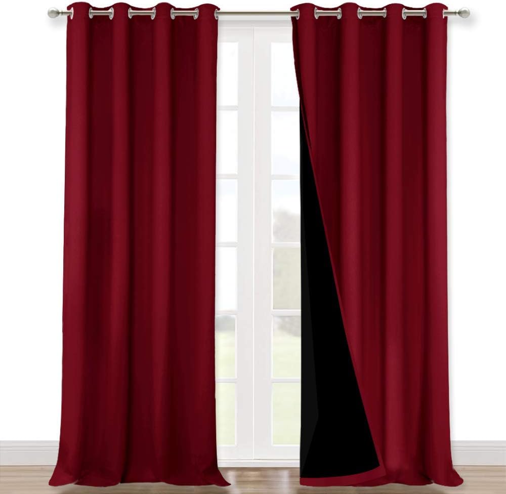NICETOWN 100% Blackout Blinds, Set of 2, 46" x 102", Burgundy Red, Laundry Room Decor Window Treatment Curtains for Large Patio Sliding Door, Thermal Insulated Curtains for Bedroom