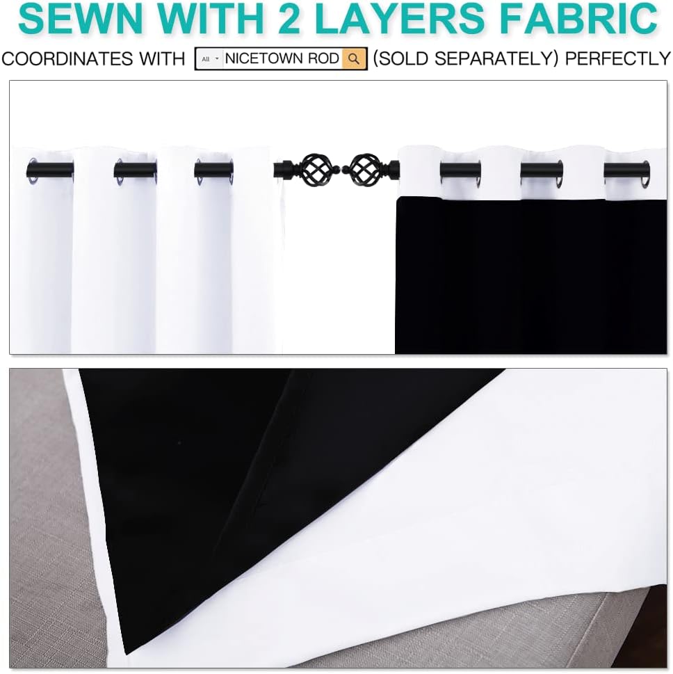 NICETOWN White 100% Blackout Curtains 45 inches Long, 2 Thick Layers Completely Blackout Window Treatment Thermal Insulated Lined Drapes for Small Window (1 Pair, 52 inches Width Each Panel)