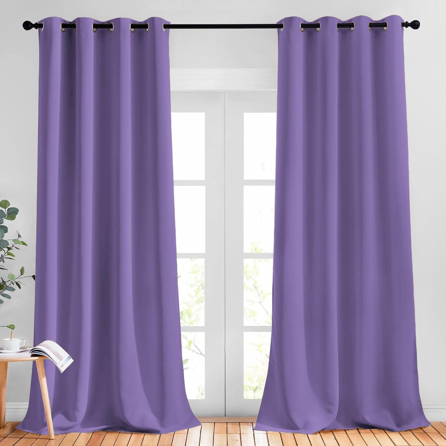 NICETOWN Lilac Purple Curtains for Home Office, Grommet Thermal Curtains Blackout Light Blocking Room Darkening Window Treatments for Bedroom/Living Room, 2 Panels, W52 x L90