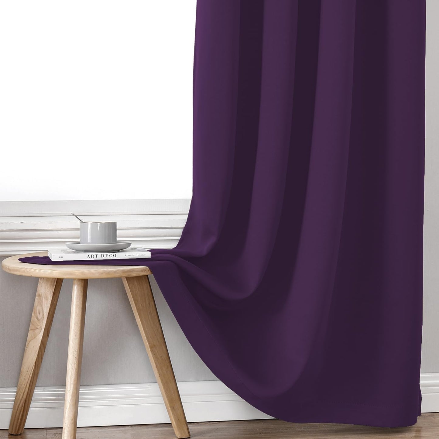 ChrisDowa 100% Blackout Curtains for Bedroom with Black Liner, 2 Thick Layers Total Blackout Thermal Insulated Grommet Window Curtains 2 Panels Set (Royal Purple, 42 x 63 Inch)