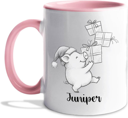Customized Choose Name Pigs White Coffee Cup Gift For Dad Mom Daughter Son Kids, Pig Lover Accent Coffee Mug, Personalized Pig Ceramic Cup 11Oz 15Oz, Funny Pigs Travel Mug Gift For Birthday Christmas