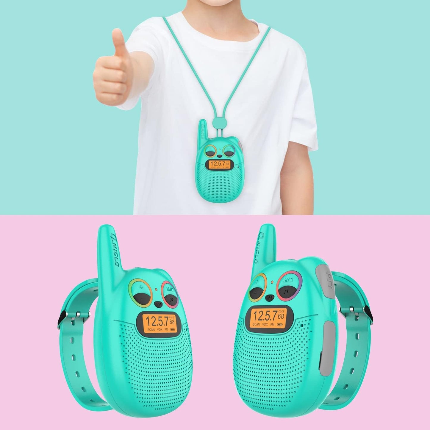 Qniglo Walkie Talkies for Kids Rechargeable, Christmas Birthday Gifts for Boys Age 3-12,Long Range Kids Walkie Talkies with FM Radio for Outdoor Camping Toys for 5 6 7 8 9 10 Year Old Teens Boy 2 Pack