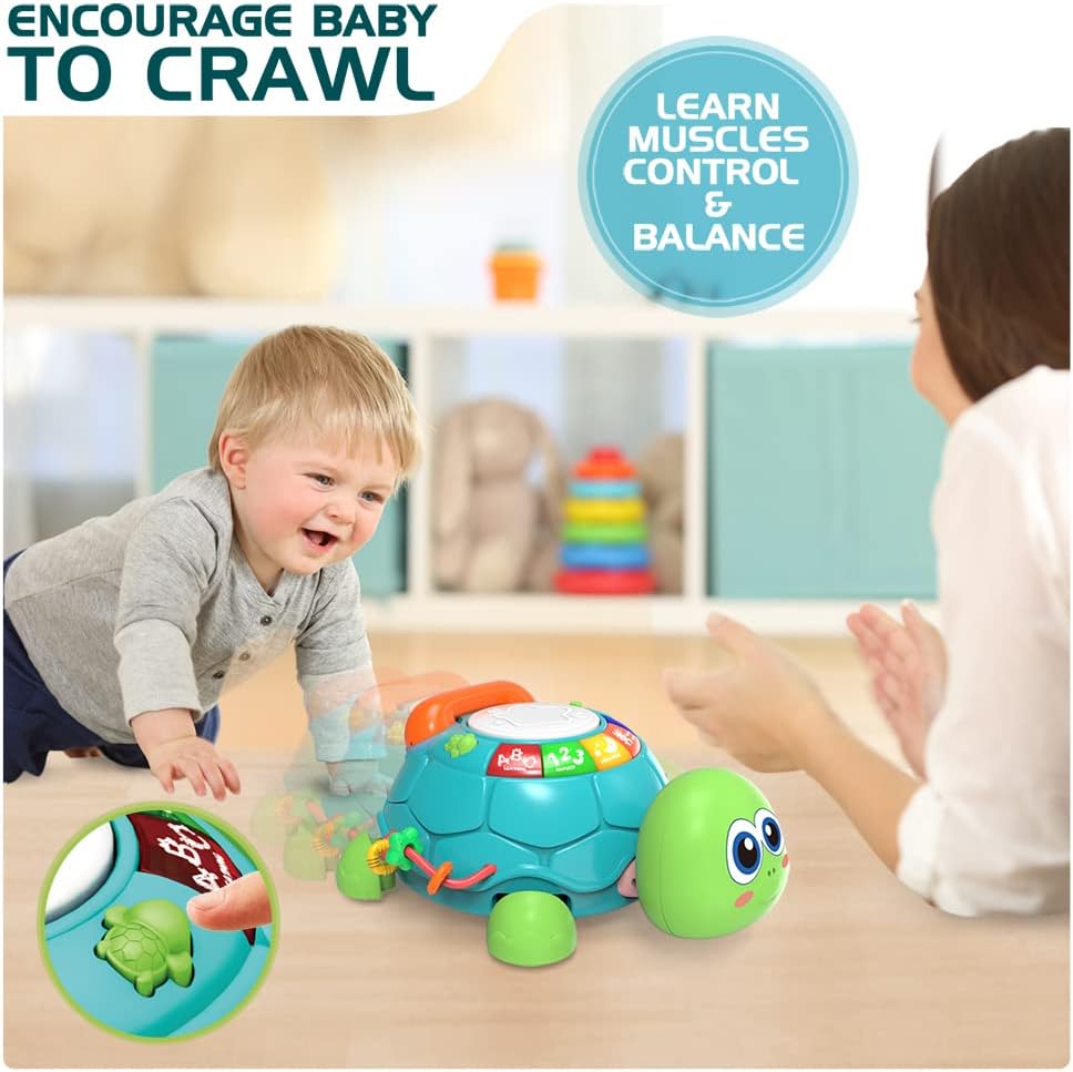 Jyusmile Baby Toys 6 to 12 Months, Musical Turtle Crawling Infant Toys, Early Learning Educational Toy with Light & Sound, Christmas Birthday Gifts for Boy Girl 7 8 9 10 11 Month 0-1 Year Old