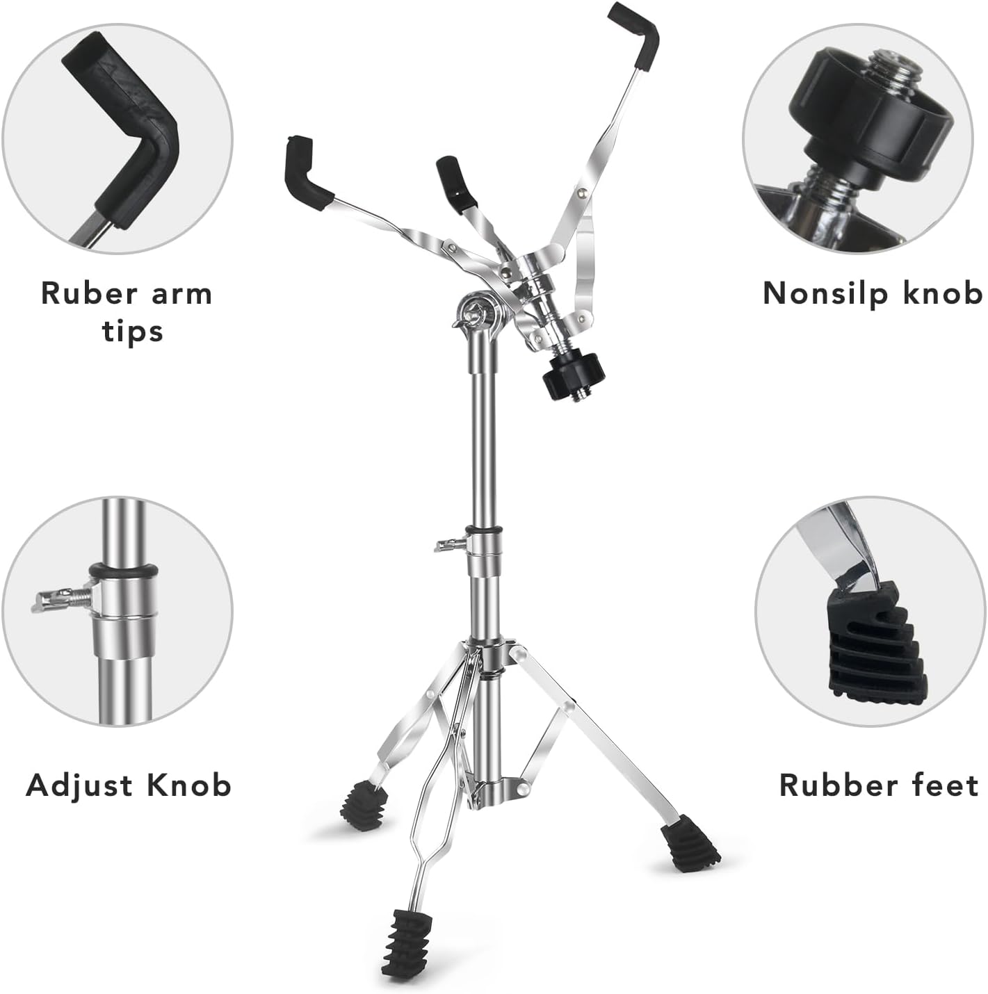 Snare Drum Stand Snare Stand with Drumstick Holder and a Pair of 5A Drum Sticks Fit for 8 to 15 Inch Snare Drum and Practice Pad, Adjustable Height 15.8 to 22.8 Inches for Drum Beginners