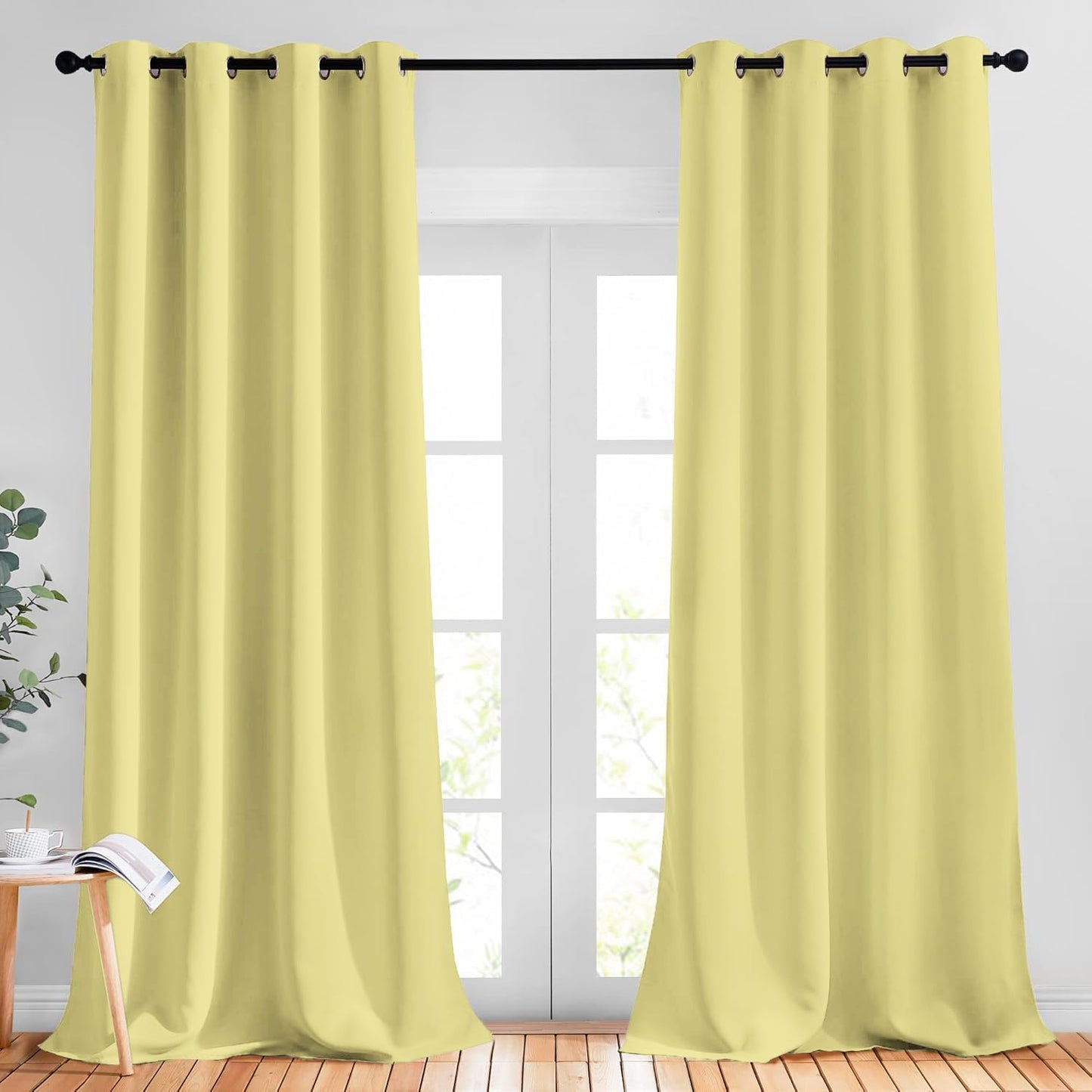 NICETOWN Paler Yellow Room Darkening Curtains 102 inch Length, Grommet Energy Saving Thermal Drapes Sound Reducing Heat Blocking Window Treatments for Living Room, 2 Panels, W52 x L102