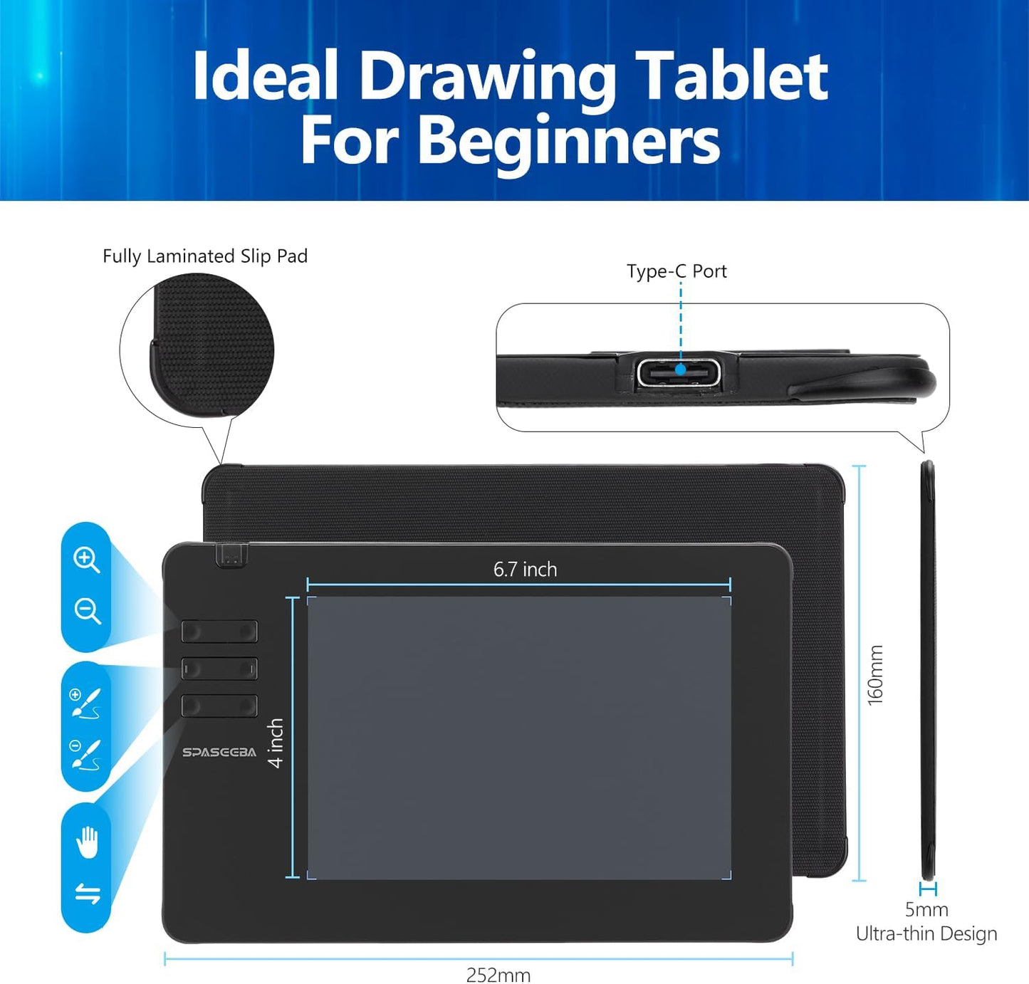 T605 Drawing Tablet 6.7x4 inch Graphic Digital Drawing Tablet with 8192 Pen Pressure 6 Customized Hot Keys Art Tablet for OSU Online Teaching Designing Beginners Work with Mac PC Android