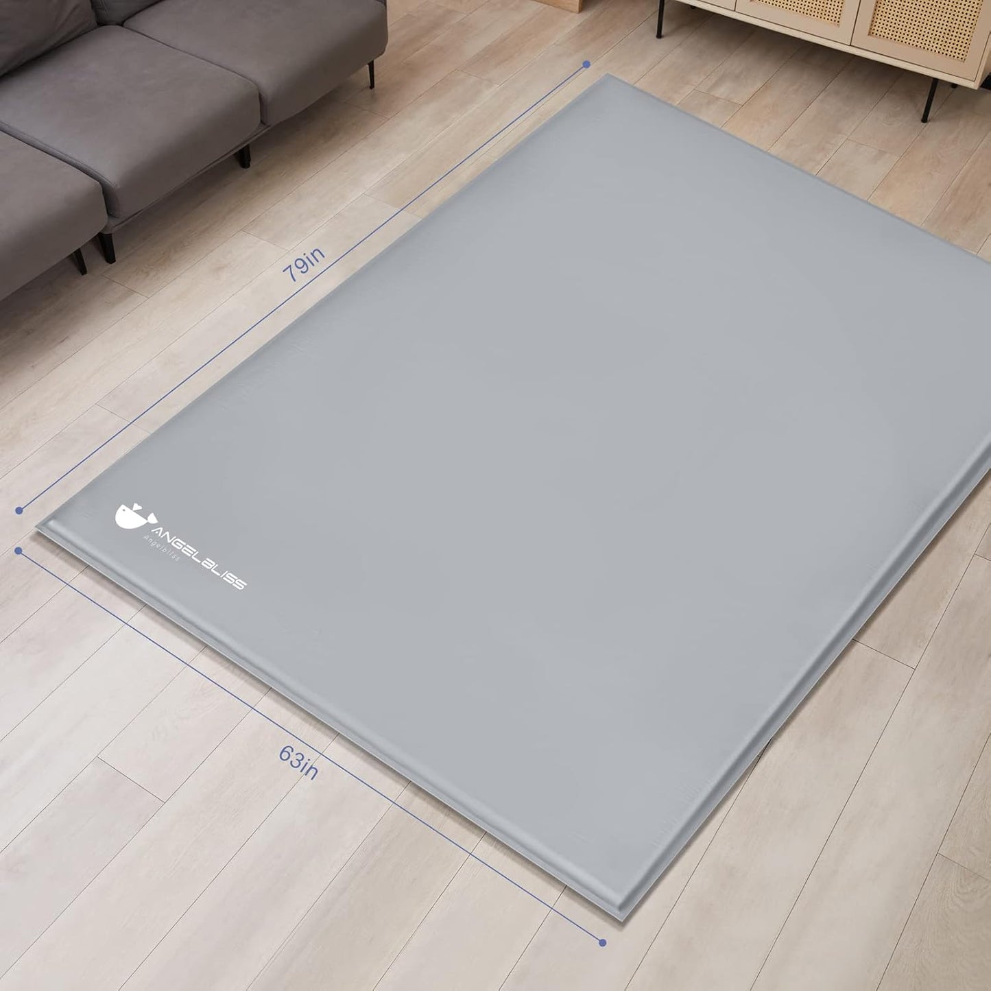 ANGELBLISS Baby Playpen, 79"x 63"x 1.18" Self-Inflating Play Mat for Babies and Toddlers, Roll Up & Waterproof Foam Crawling Mat, Portable Playmat with Travel Bag Grey