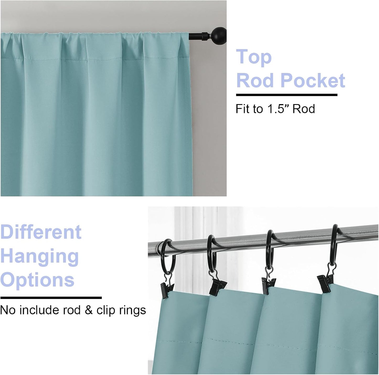 Simplebrand Ava Aqua Short Blackout Curtains for Bedroom 45 Inches Long 2 Panels Set, Solid Thermal Insulated, Energy Saving Window Treatment Curtains Blackout Drapes, W40 x L45 Inch, Aqua