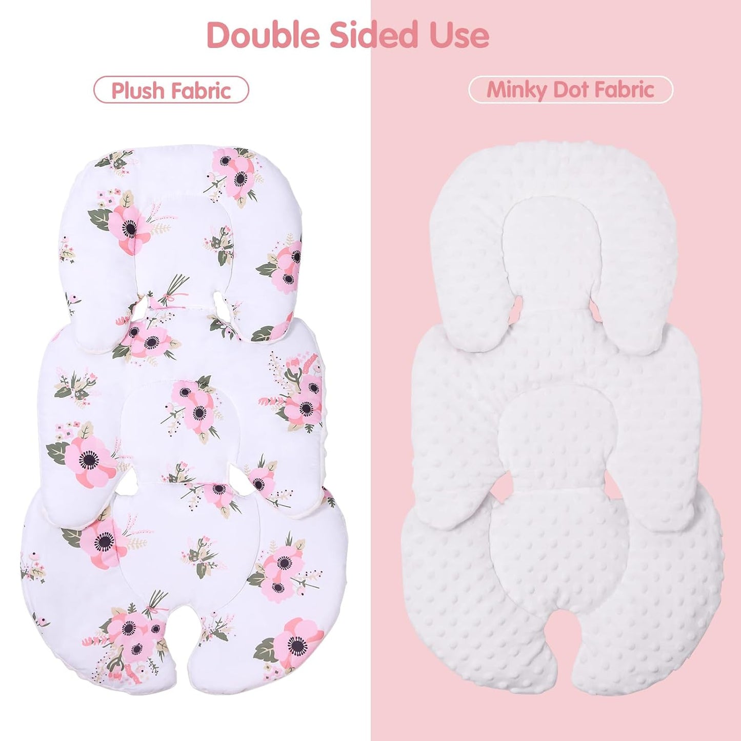 THE KENKYO 2-in-1 Reversible Infant Car Seat Insert for Newborn, Mink Dot Baby Car Seat Head & Body Support with Cotton Filled, Breathable Baby Car Seat Cushion for Strollers, Swings and Bouncers