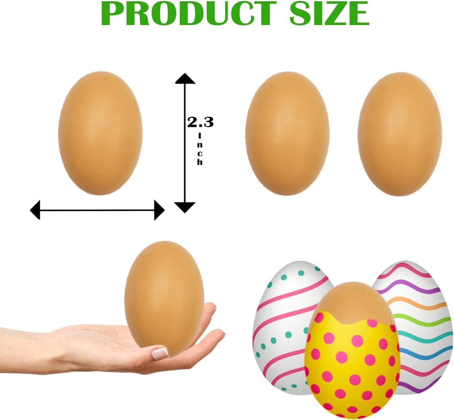 Smooth Brown Wooden Easter Eggs, Perfect for Easter Crafts, Décor and Egg Hunts, 2.3" Inches (48-Pack)