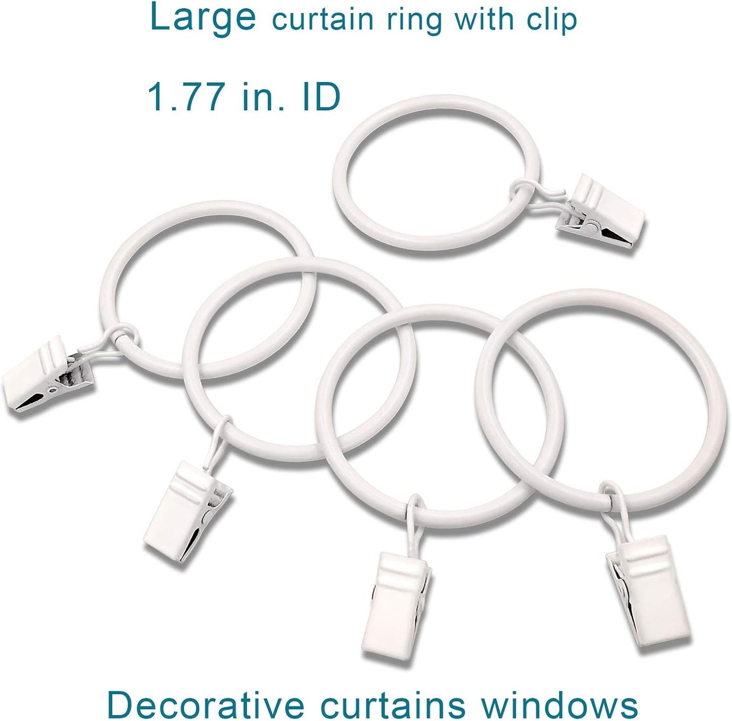 40 Pack White Curtain Rings with Clips, Curtain Hooks Hangers Clip Rings for Hanging Drapes Bows Hat, Drapery Rings 1.77 in I D, Fits up to 1.5 in Diameter Curtain Rod.