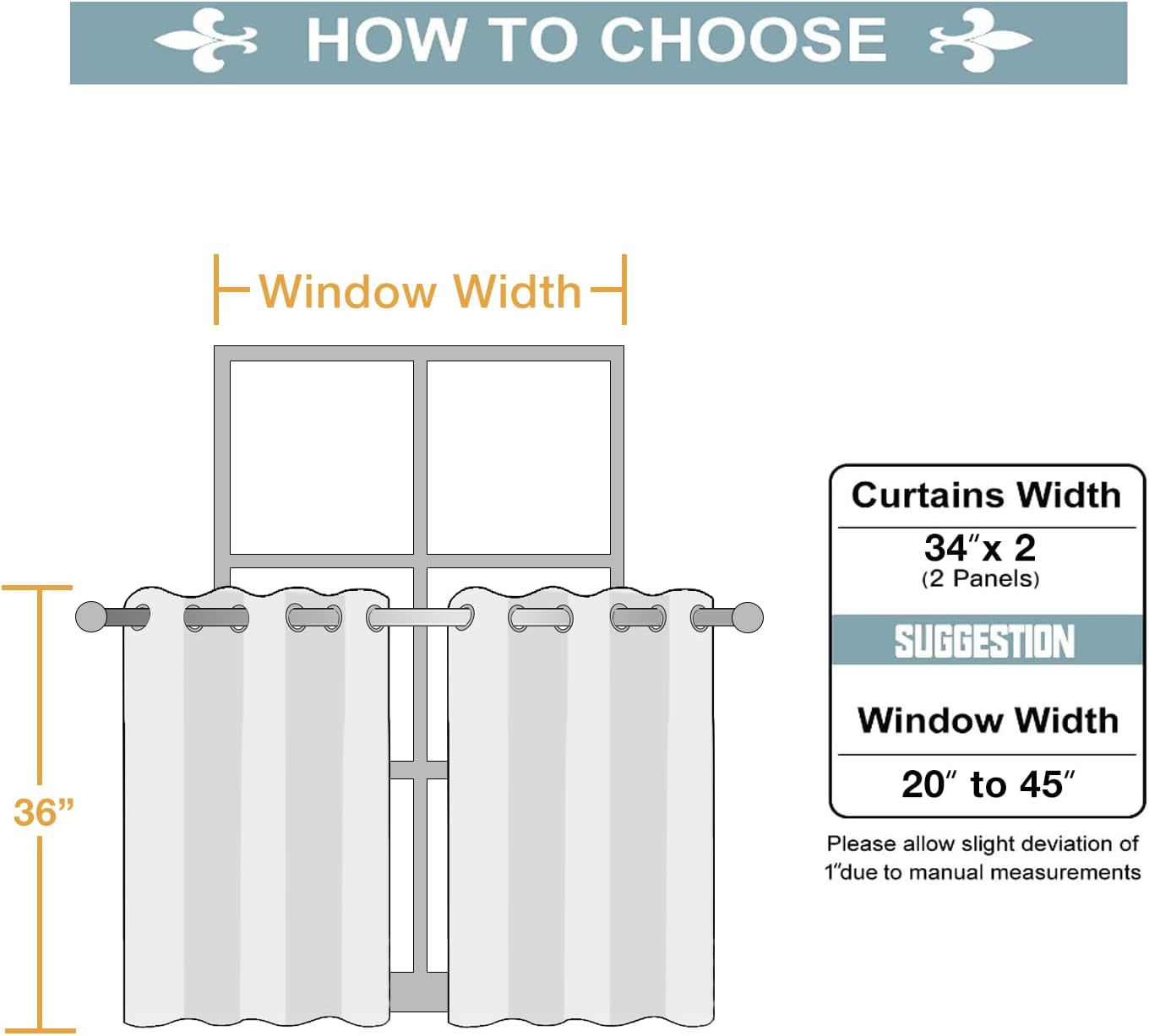 ChrisDowa Small Window Curtains for Kitchen and Bedroom - Grommet Short Thermal Insulated Room Darkening Curtains (2 Panels, Light Grey, 34 x 36 Inch)