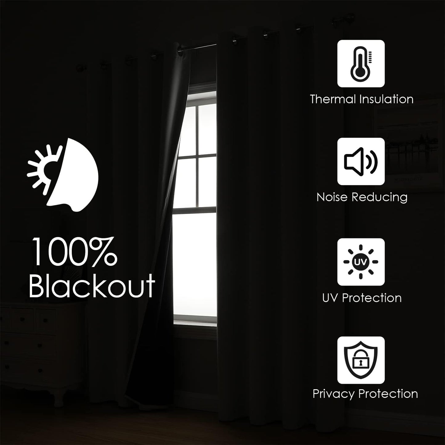 ChrisDowa 100% Blackout Curtains for Bedroom with Black Liner, 2 Thick Layers Total Blackout Thermal Insulated Grommet Window Curtains 2 Panels Set (Burgundy, 52 x 54 Inch)