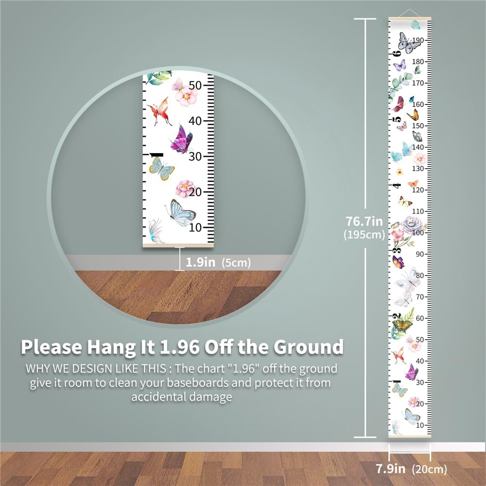 Halloween Baby Height Growth Chart - Canvas Height Chart for Kids Baby Child Toddler Boys Girls Growth Chart for Wall Room Nursery Decor Hangable and Removable Measuring Wall Ruler (C, Beige Wood)