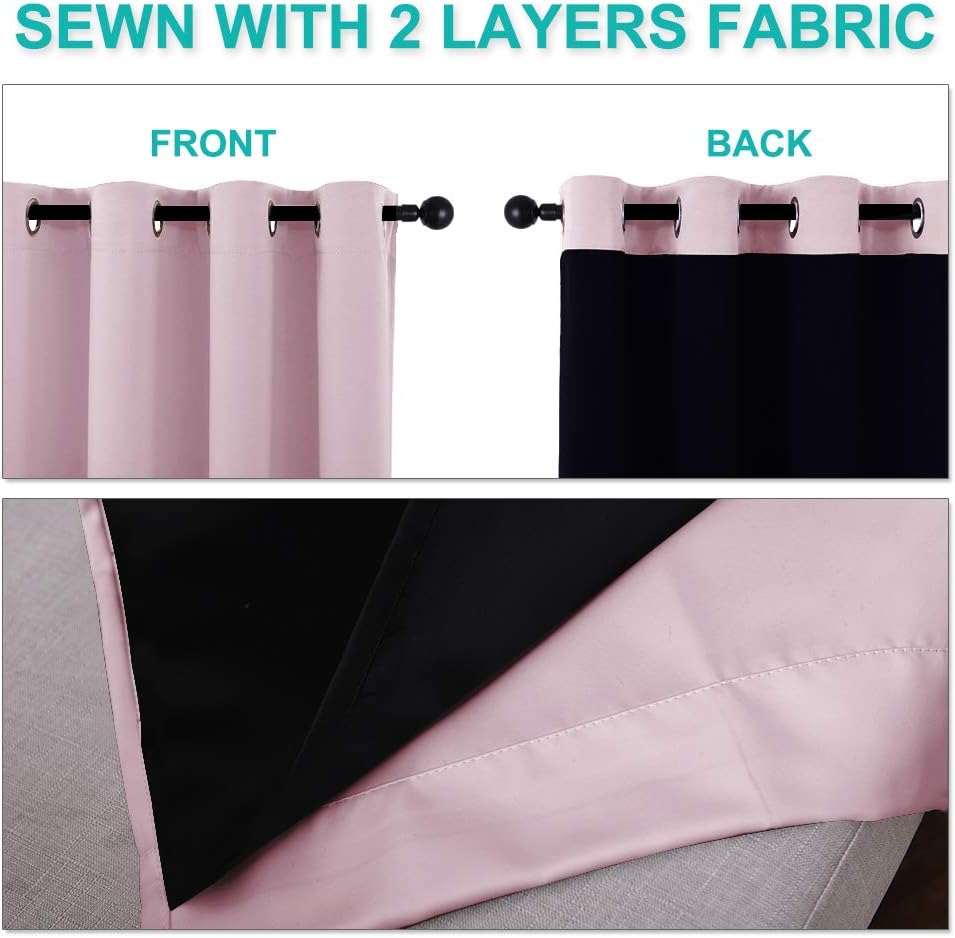 NICETOWN Extra Long Truly Blackout Drapes for Hall and Villa, 46-inch Width Each Panel, 45-inch Length, Baby Pink, 2 Pieces, 100% Blackout Window Curtains with Black Lined for Night Shift Worker