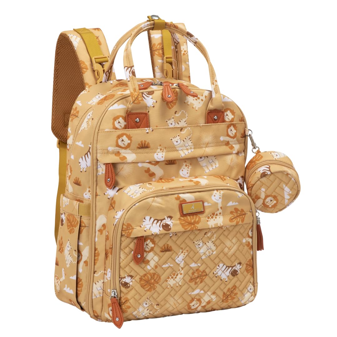 BabbleRoo Diaper Bag Backpack - Baby Essentials Travel Tote - Multi Function Water Resistant Diaper Bag, Travel Essentials Baby Bag with Changing Pad, Stroller Straps & Pacifier Case - Unisex, Safari