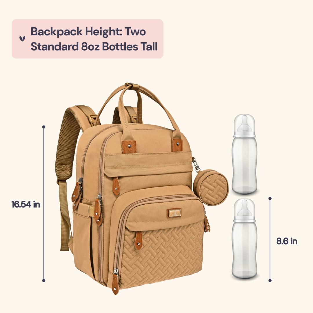 BabbleRoo Diaper Bag Backpack - Baby Essentials Travel Tote - Multi function Waterproof Diaper Bag, Travel Essentials Baby Bag with Changing Pad, Stroller Straps & Pacifier Case - Unisex, Beige