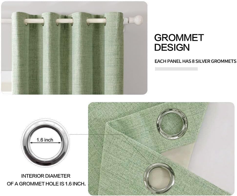 MIULEE Linen Texture 90 Inches Curtains for Bedroom 100% Blackout Thermal Insulated Sage Green Curtains Grommet Room Darkening Curtains/Draperies for Living Room Nursery 52x90 Inch (2 Panels)