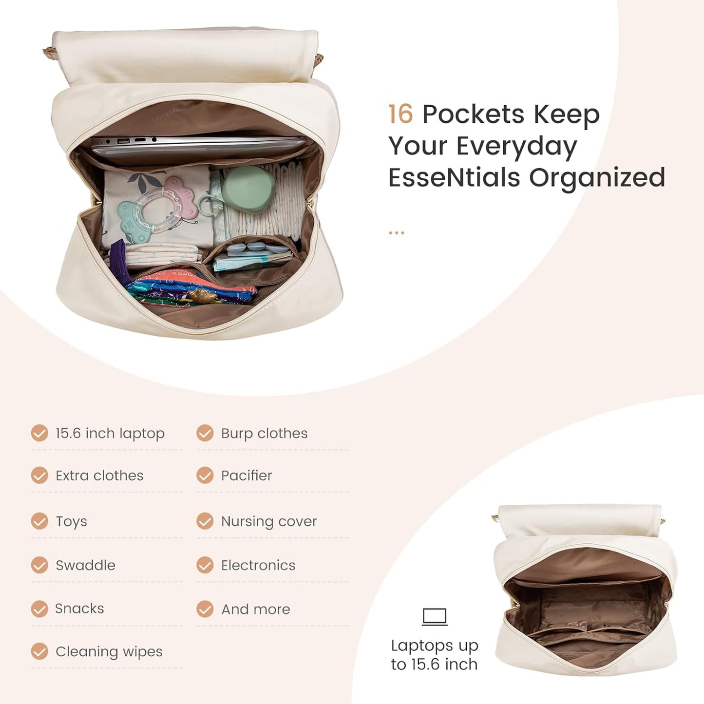 LOVEVOOK Diaper Bag Backpack, Baby Travel Bags for Boys & Girl, Toddler Waterproof Diaper Bag w/Changing Pad, Stroller Straps, Pacifier Case, Newborn Essentials Must Haves Mom