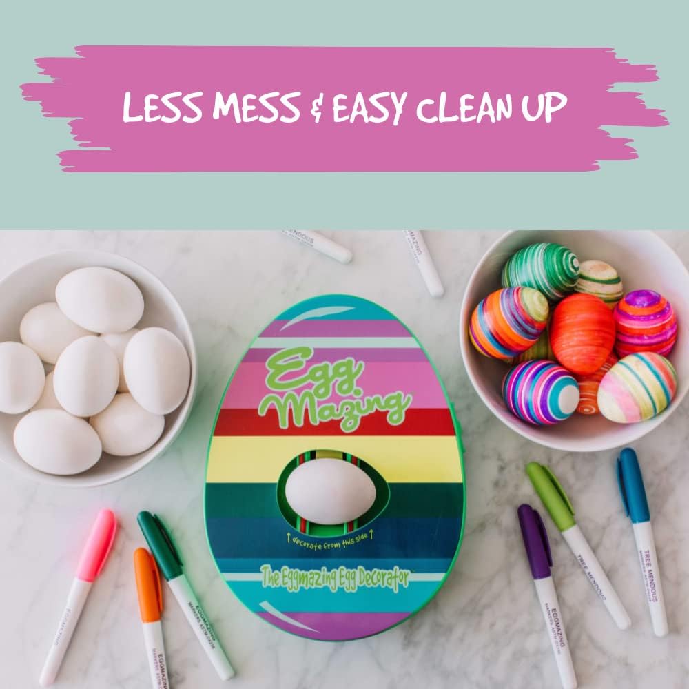 The Eggmazing Egg Decorator The Original Easter Egg Decorator Kit - Arts and Crafts Set - Includes Egg Decorating Spinner and 8 Colorful Quick Drying Non Toxic Markers [Packaging May Vary]