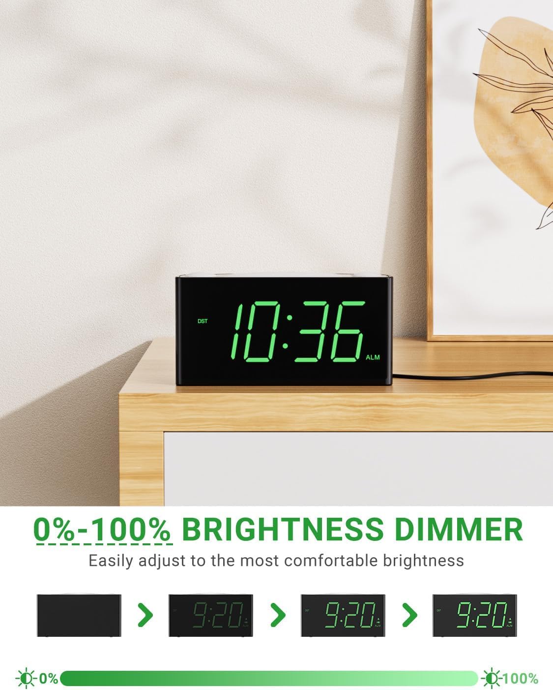 Extra Loud Vibrating Alarm Clock with Bed Shaker for Heavy Sleeper Deaf Hard of Hearing, Large LED Display Digital Clock for Bedroom,Dimmer,Night Light,USB Phone Charger,Battery Backup,Senior Teen Kid
