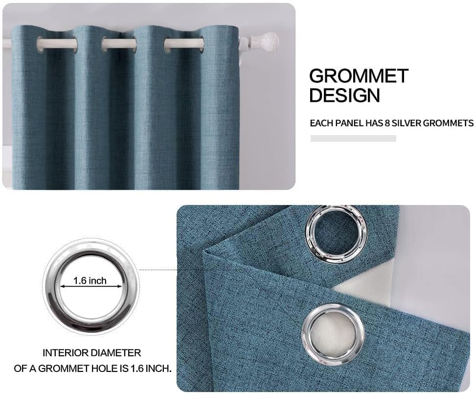 MIULEE Linen Texture Curtains, 2 Panels (Dusty Blue, W52xL84), Blackout, Grommet, Room Darkening, Nursery, Solid, Classic, 2 Count