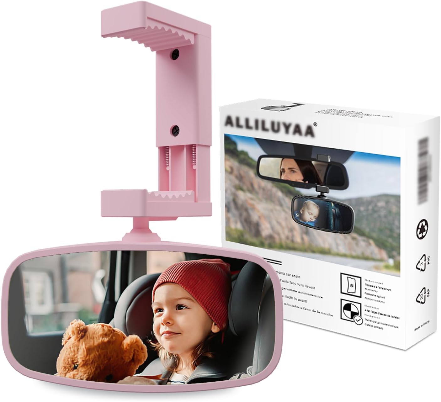360-Degree Baby Car Mirror for Rear-Facing Seats,Kids Safety Mirrors with Tool-Free Installation,Kids Rear View Mirror BPA-Free Shatterproof & ASTM Certified (Adjustable 14"-22") (PINK)