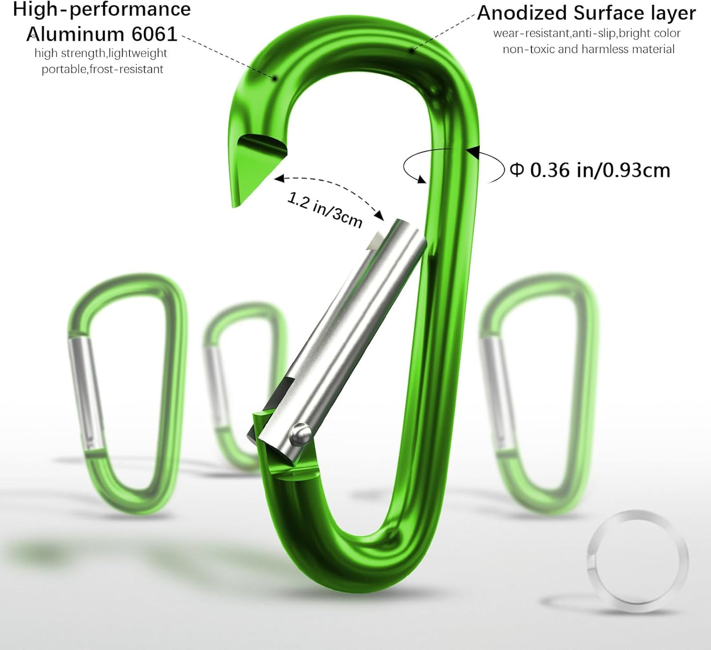 sprookber 4" & 5" Extra Large Aluminum Carabiner D Ring, Caribeener Clips, Spring Snap Hook for Keychain Clip, Set of 4