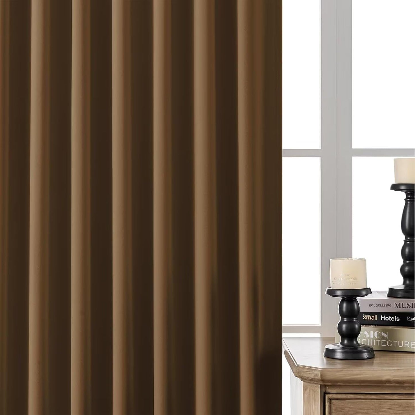 Joydeco 72 Inch Blackout Curtains for Bedroom, Thermal Insulated Black Out Curtains, Room Darkening Drapes for Living Room Window Rod Pocket Back Tab (W52 x L72 Inch, Brown)