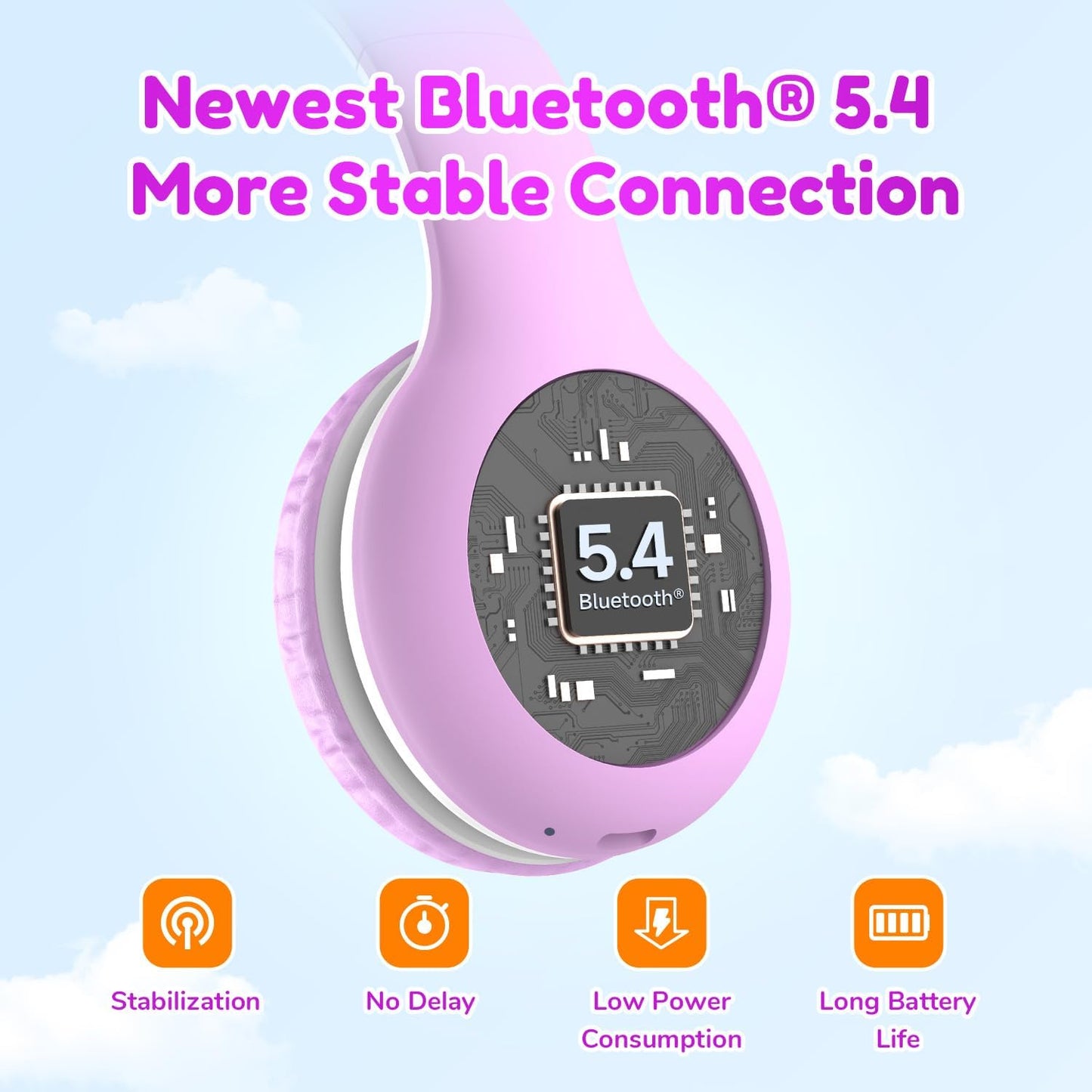EarFun K2 Kids Bluetooth Headphones, Kids Headphones with Volume Limited, 40H Playtime, Built-in Mic, Stereo Sound, Foldable Over-Ear Headphone for School/Travel/iPad/Tablet, Violet