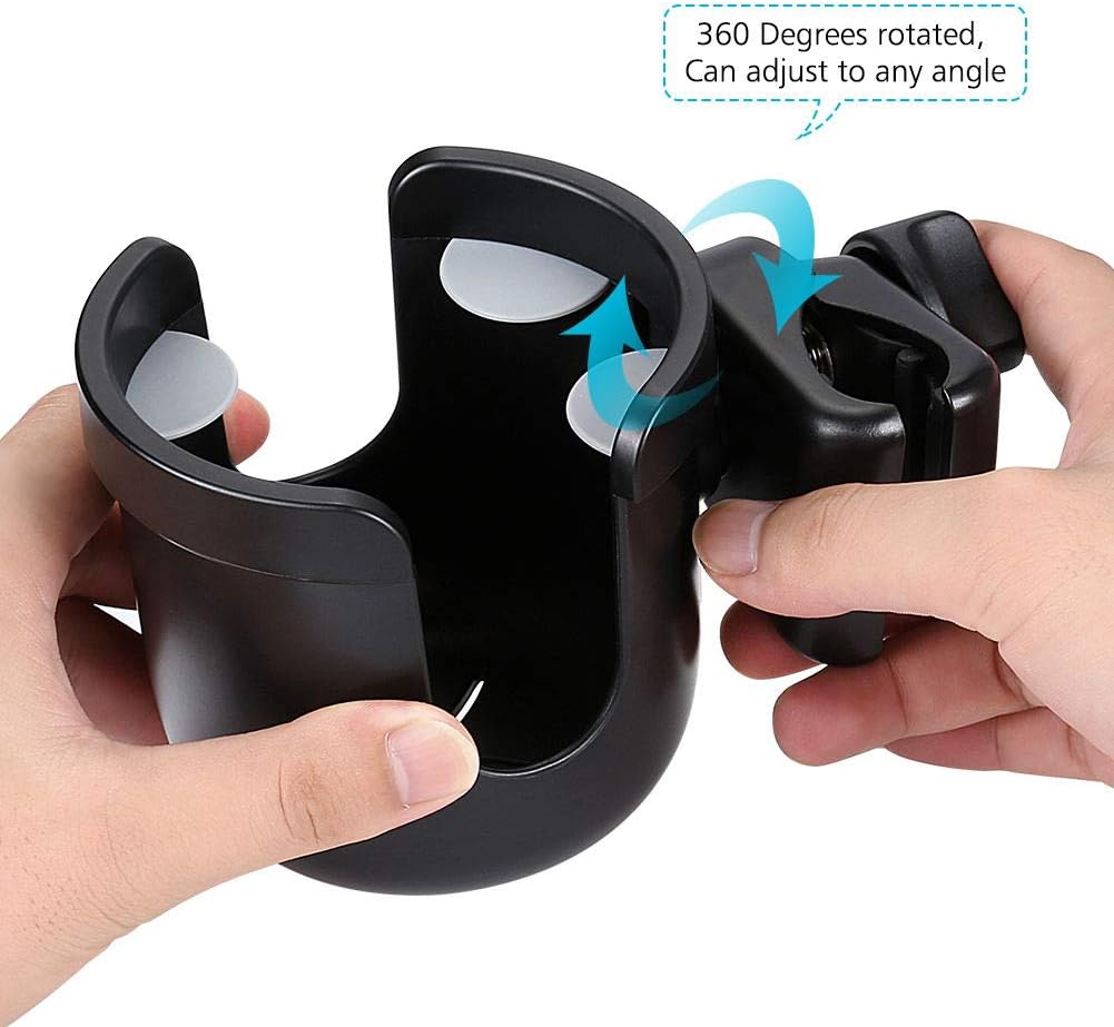 Accmor Stroller Cup Holder, Universal Cup Holder, Bike Cup Holder, 360° Rotatable Large Caliber Drinks Holder for Stroller, Bike, Wheelchair, Walker, Black, 2 Pack