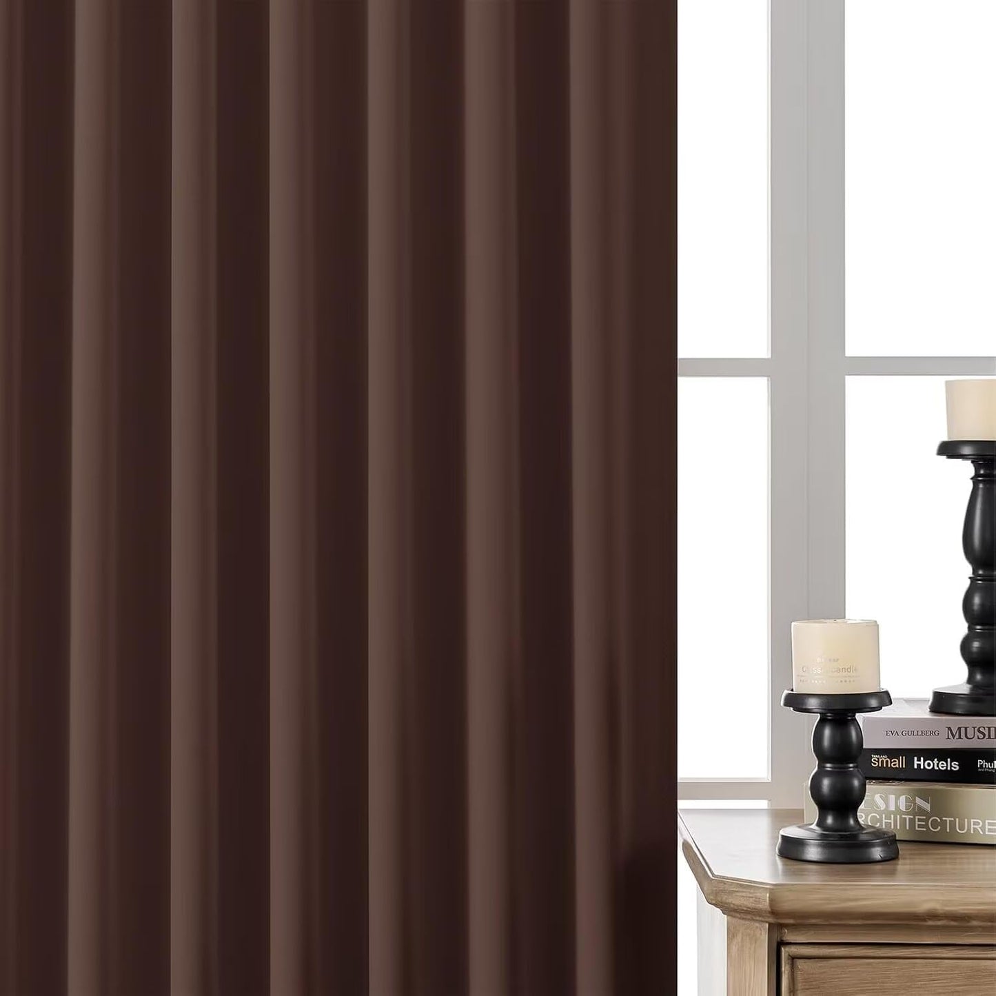 Joydeco 72 Inch Blackout Curtains for Bedroom, Thermal Insulated Black Out Curtains, Room Darkening Drapes for Living Room Window Rod Pocket Back Tab (W52 x L72 Inch, Chocolate)