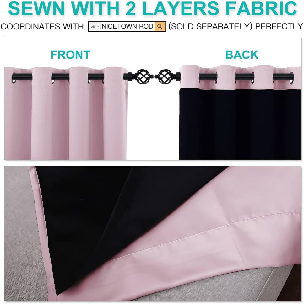 NICETOWN 100% Blackout Curtains 45 inches Long, 2 Thick Layers Completely Blackout Window Treatment Thermal Insulated Lined Drapes for Small Window (Lavender Pink, 1 Pair, 52 inches Width Each Panel)