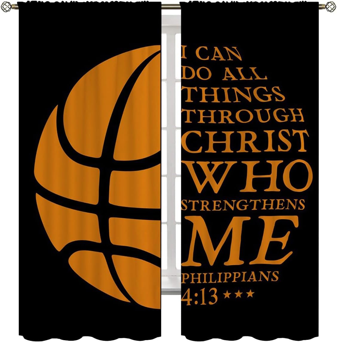 Basketball Blackout Curtains for Boy Girl Room Darkening Decor,Sport Theme and Motto Dark Background Bedroom Living Room Home Rod Pocket Thermal Insulated Window Curtain/Drapes Panel,63x63 Inch…