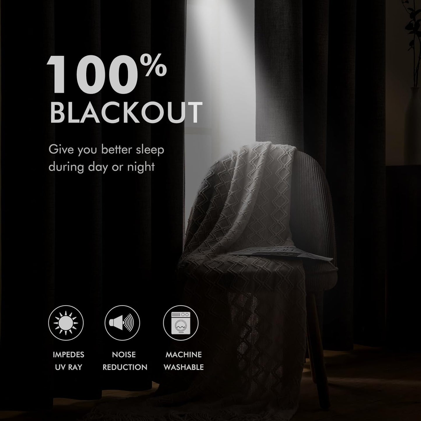 MIULEE 100% Blackout Linen Textured Curtains for Bedroom Solid Thermal Insulated Warm Taupe Grommet Room Darkening Curtains & Drapes Luxury Decor for Living Room Nursery 52 x 108 Inch (2 Panels)