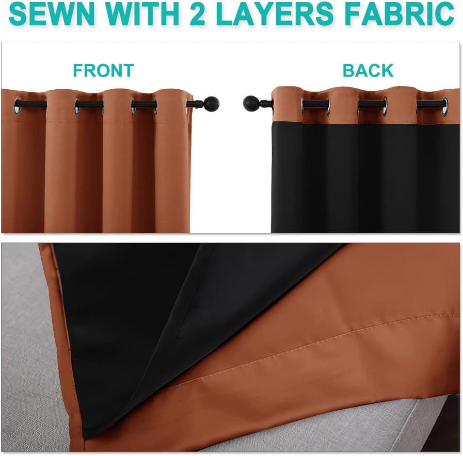 NICETOWN Full Shading Curtains for Windows, Super Heavy-Duty Black Lined Blackout Curtains for Bedroom, Privacy Assured Window Treatment (Burnt Orange, Pack of 2, 55 inches W x 102 inches L)