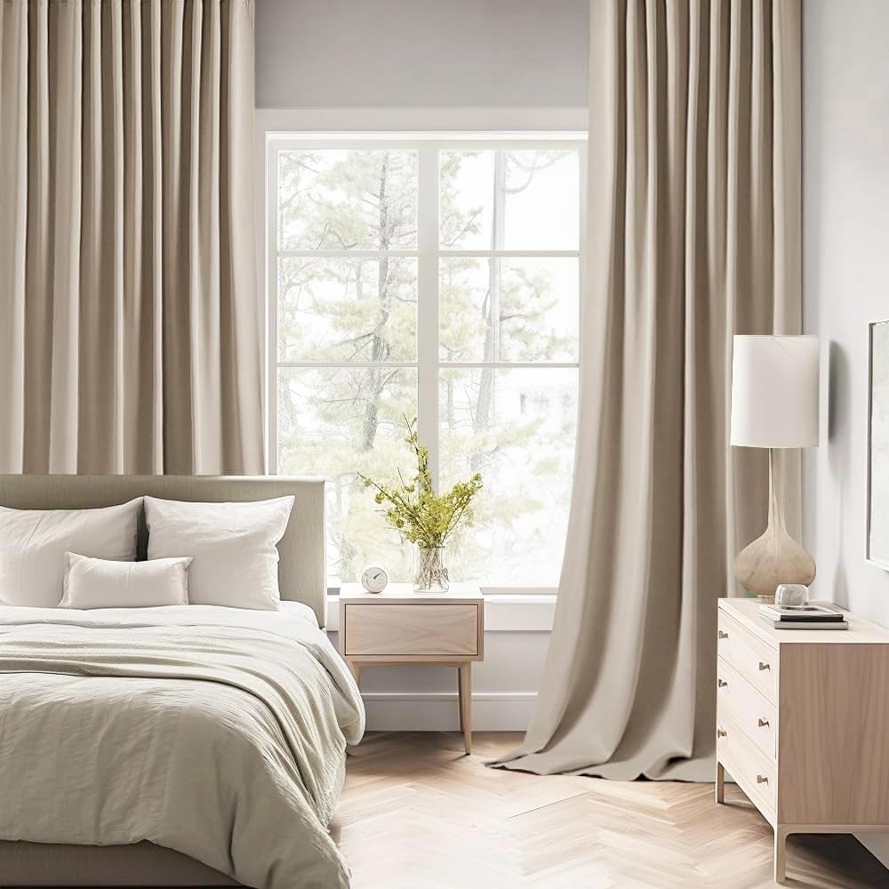 MIULEE Taupe Back Tab Blackout Curtains 63 Inch Length 2 Panels Set for Living Room Bedroom Privacy, Rod Pocket/Pinch Pleat Thermal Insulated Room Darkening Pleated Light Blocking Drapes