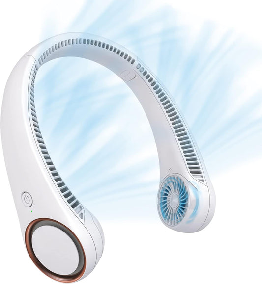 CIVPOWER Neck Fan: Portable Personal Neck Cooling Rechargeable Bladeless Fan - Hands Free 3 Speed 4000 mAh Battery USB Operated Wearable Headphone Design - for Men Women Outdoor Indoor (White)