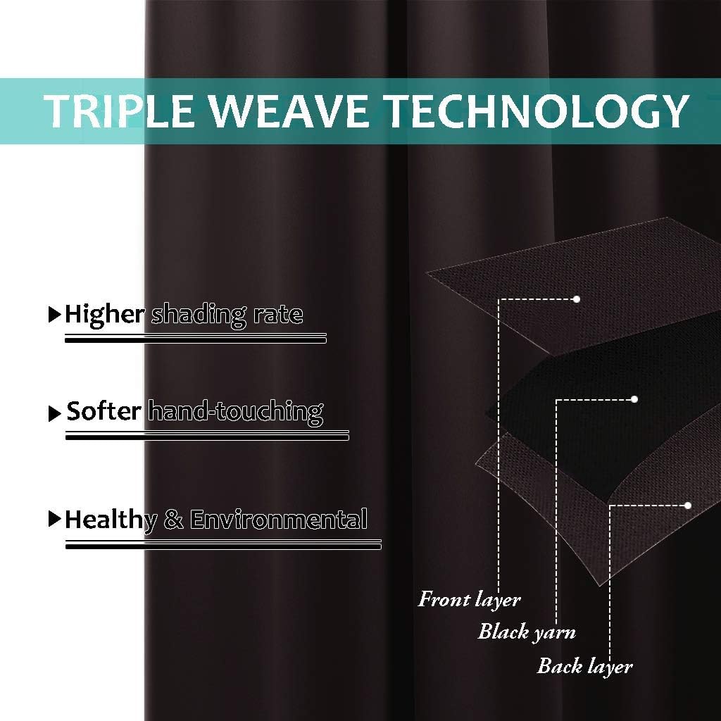 NICETOWN Extra Long Truly Blackout Drapes for Hall and Villa, 46-inch Width Each Panel, 45-inch Length, Brown, 2 Pieces, 100% Blackout Window Curtain Panels with Black Lined for Night Shift Worker