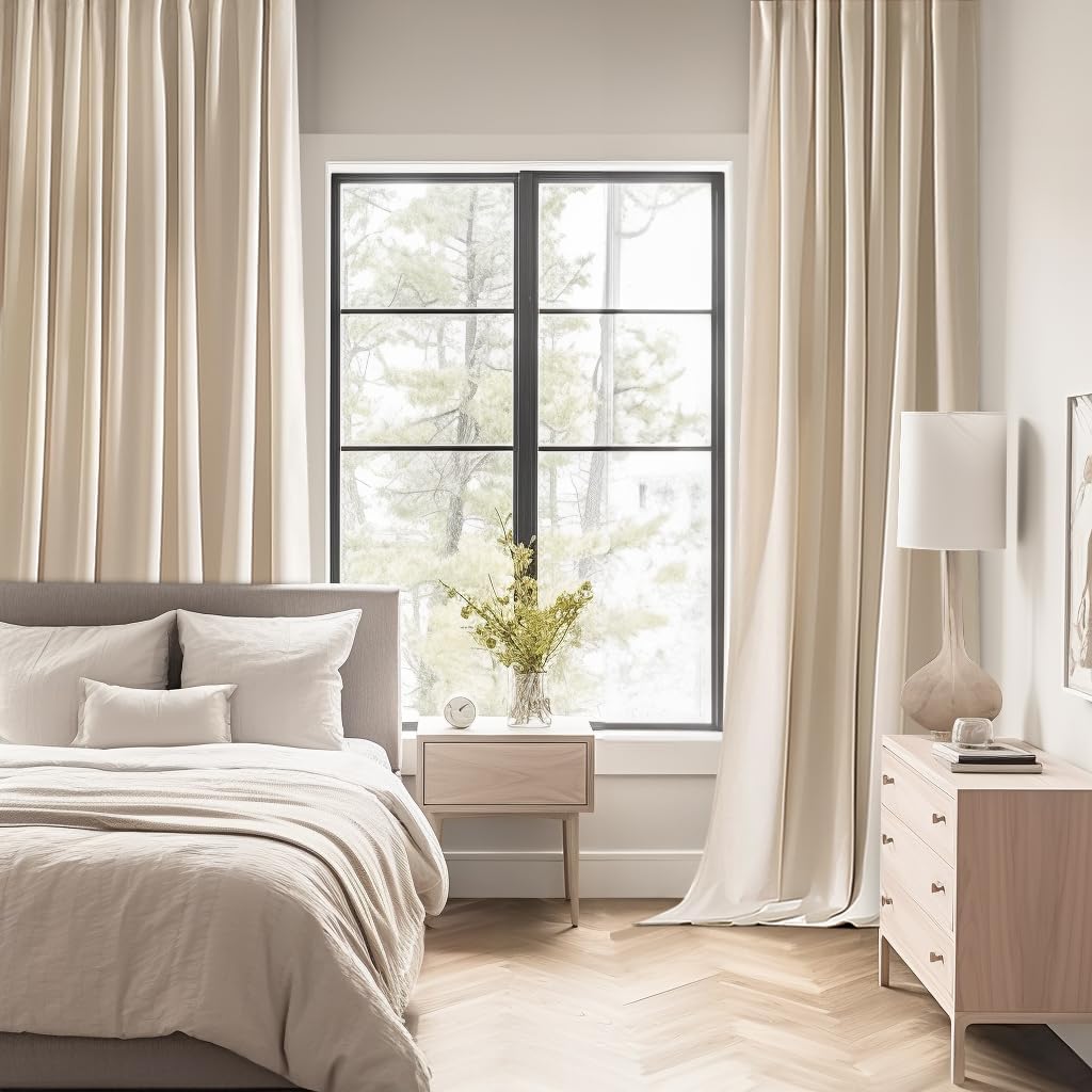 MIULEE Cream Beige Back Tab Light Blocking Curtains 96 Inch Length 2 Panels Set for Living Room Bedroom Privacy, Rod Pocket/Pinch Pleated Thermal Insulated Room Darkening Blackout Drapes W66xL96