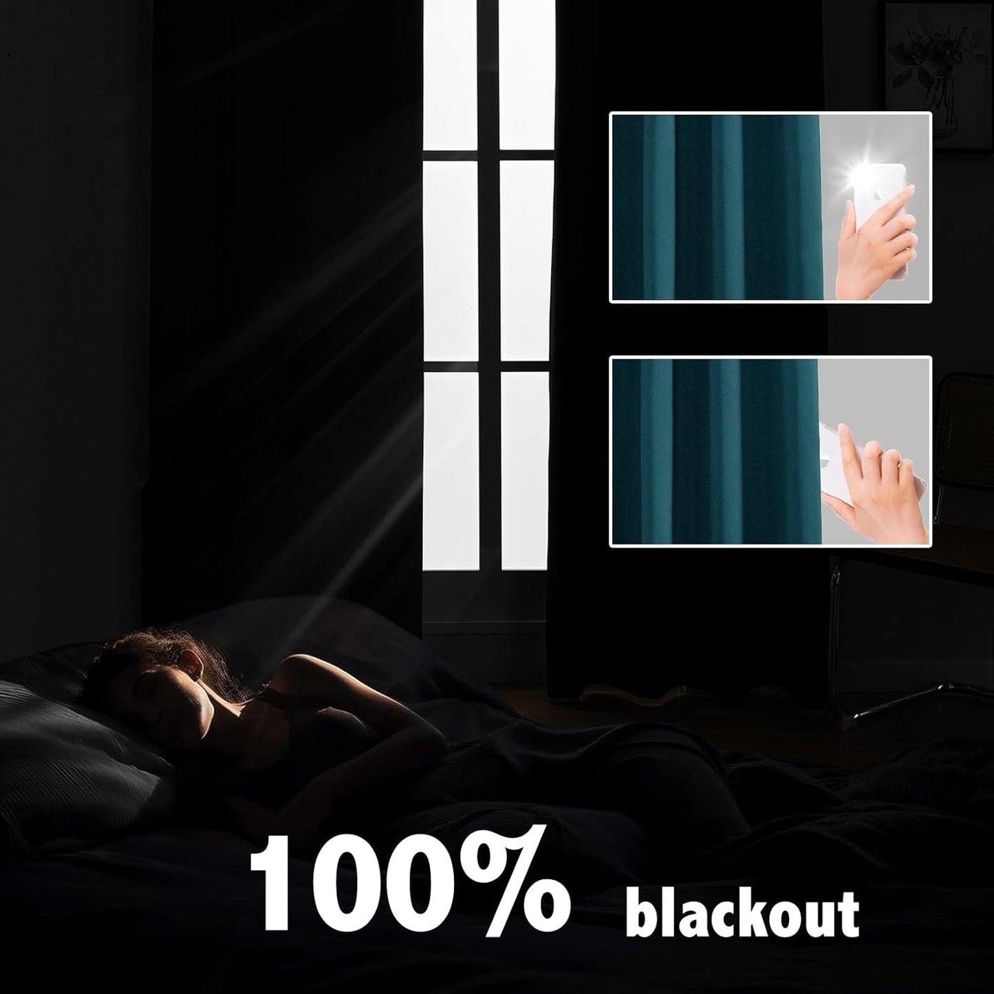 Anytime 100% Blackout Curtain Set, Thermal Insulated & Energy Efficiency Window Draperies for Guest Room, Full Shading Panels for Shift Worker and Light Sleepers（Greyish Blue, 2 Panels, 52W x 84L）